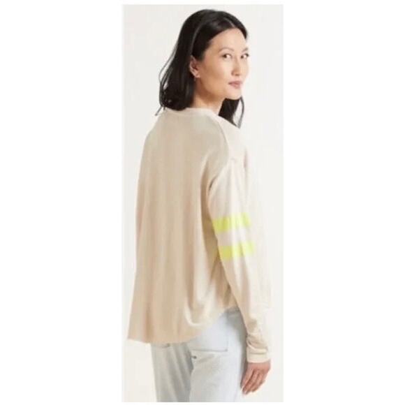 Sundry x Evereve Tan + Neon Stripe Varsity Long Sleeve Lightweight Sweater - Picture 9 of 10